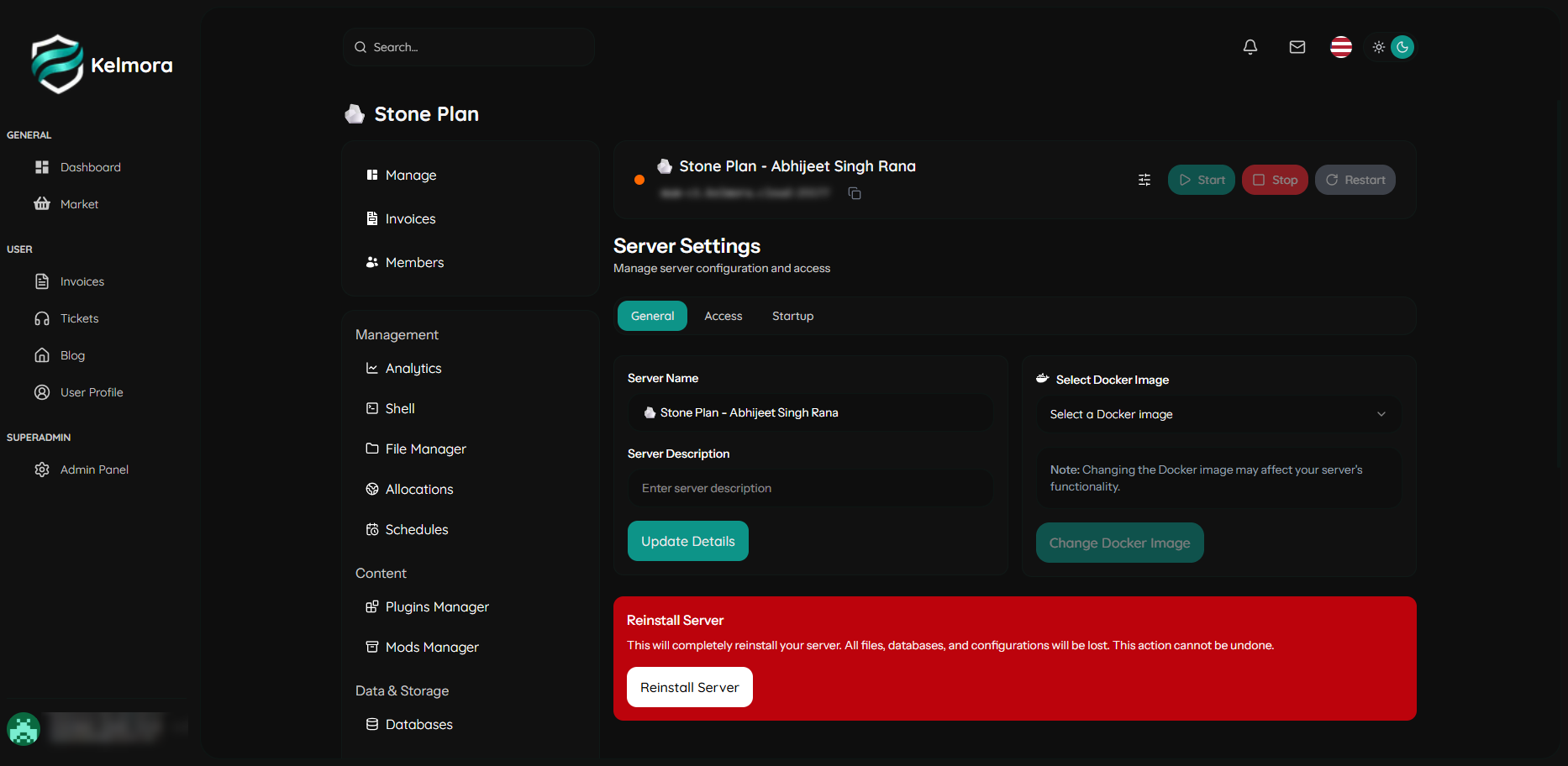 Server Settings panel